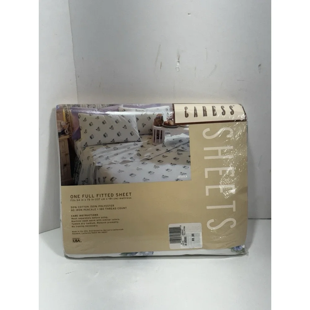 VINTAGE MERVYN'S CARESS Jessica Full Fitted Sheet No-iron Percale Floral USA New
